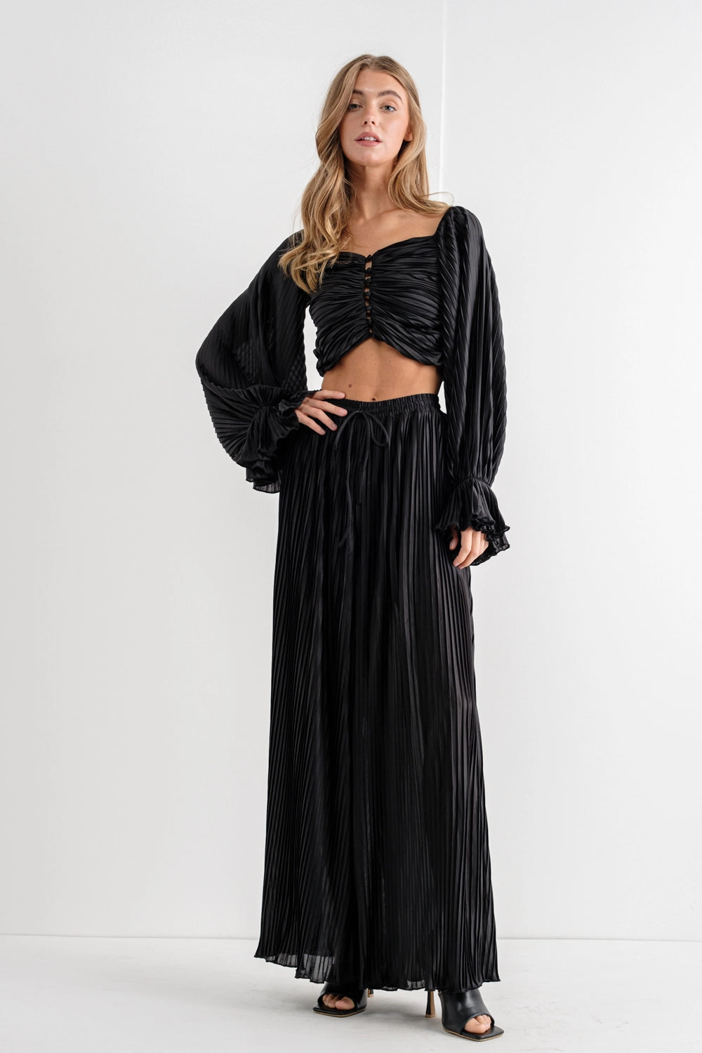 Button Up Blouse with Palazzo Pants set