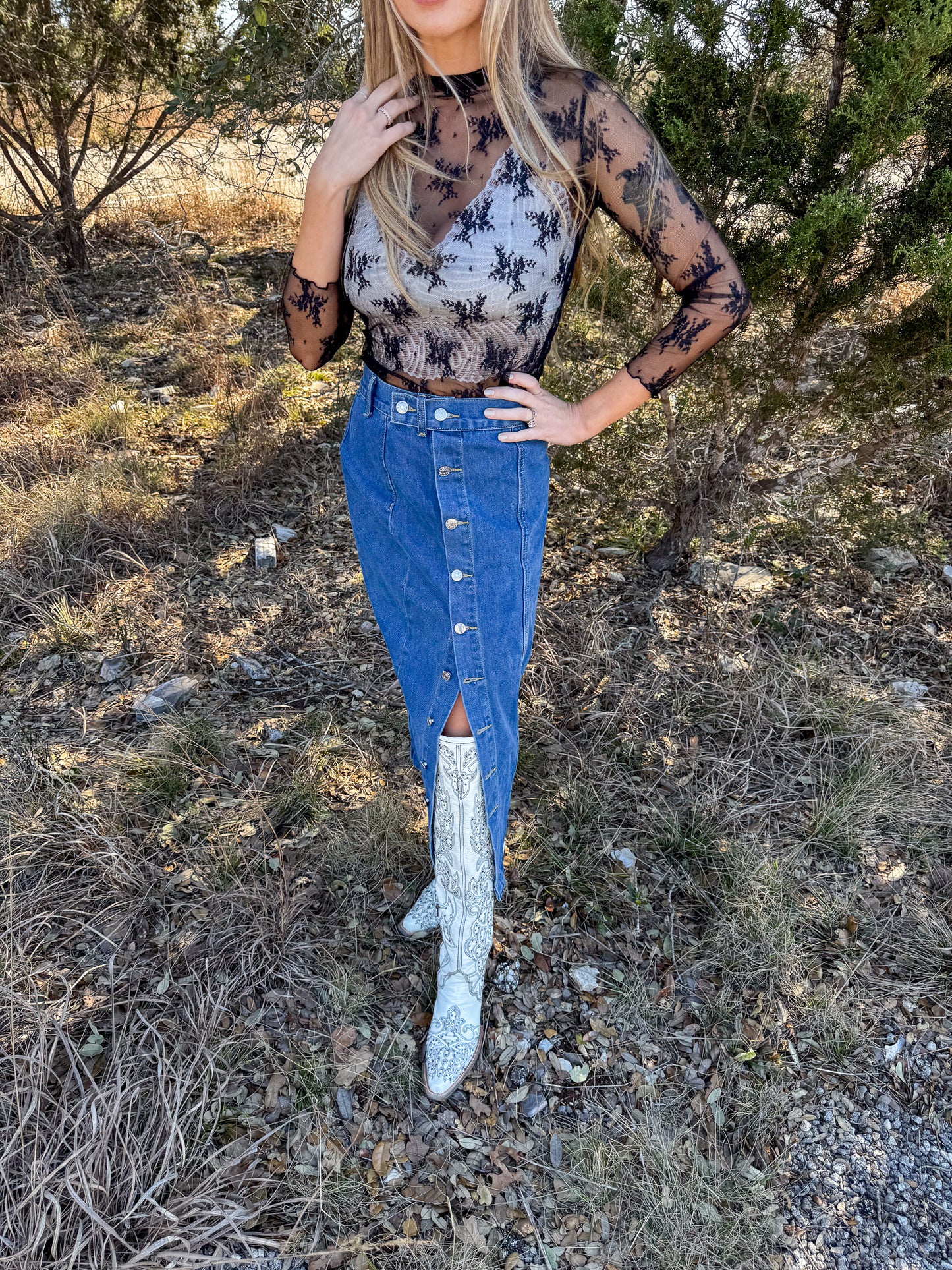 Button Down Denim Skirt