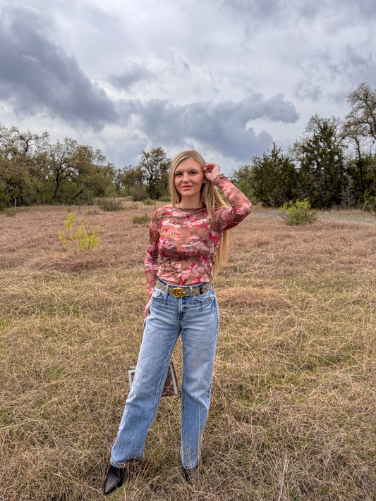 Floral Mesh Long Sleeve Top