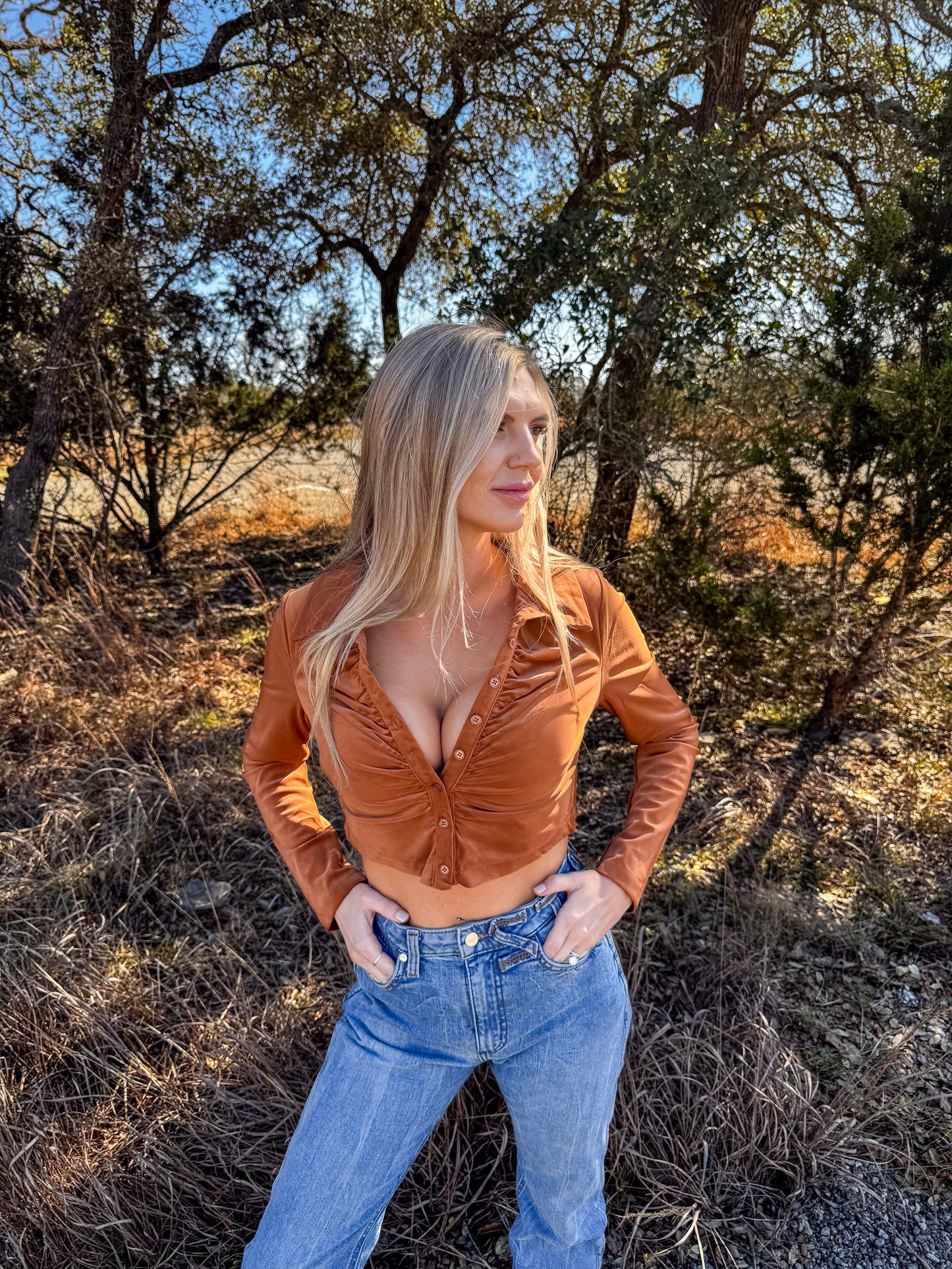 Velour Button Down Crop Top