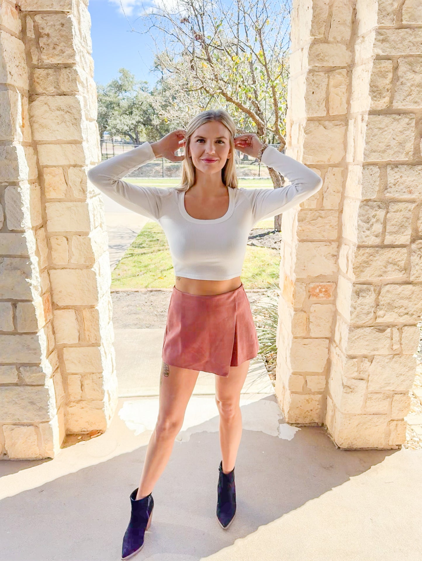 Pink Faux Suede Skort