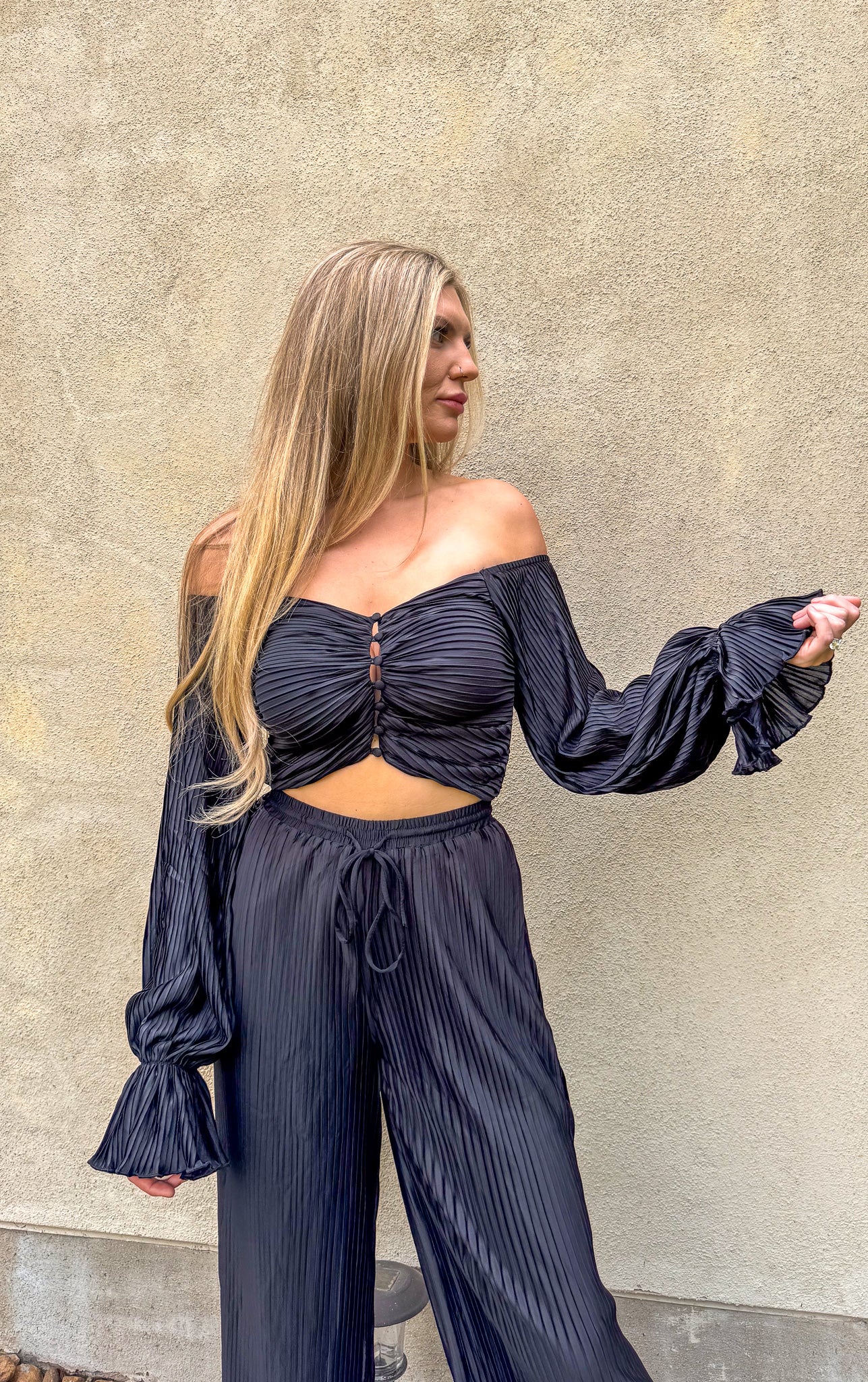 Button Up Blouse with Palazzo Pants set